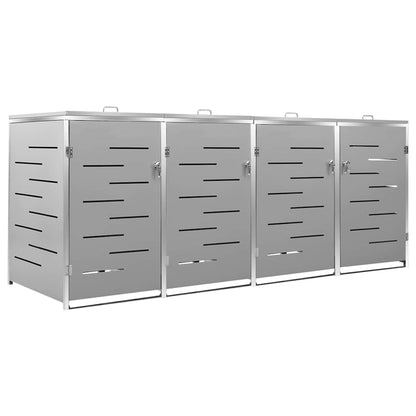 vidaXL Quadruple Wheelie Bin Shed 276.5x77.5x115 cm Stainless Steel - Grey - 276.5 x 77.5 x 112.5 cm