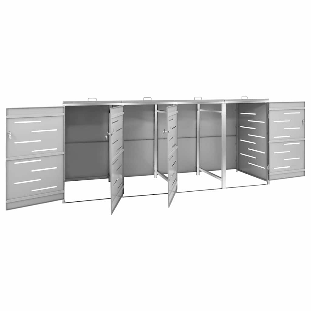 vidaXL Quadruple Wheelie Bin Shed 276.5x77.5x115 cm Stainless Steel - Grey - 276.5 x 77.5 x 112.5 cm