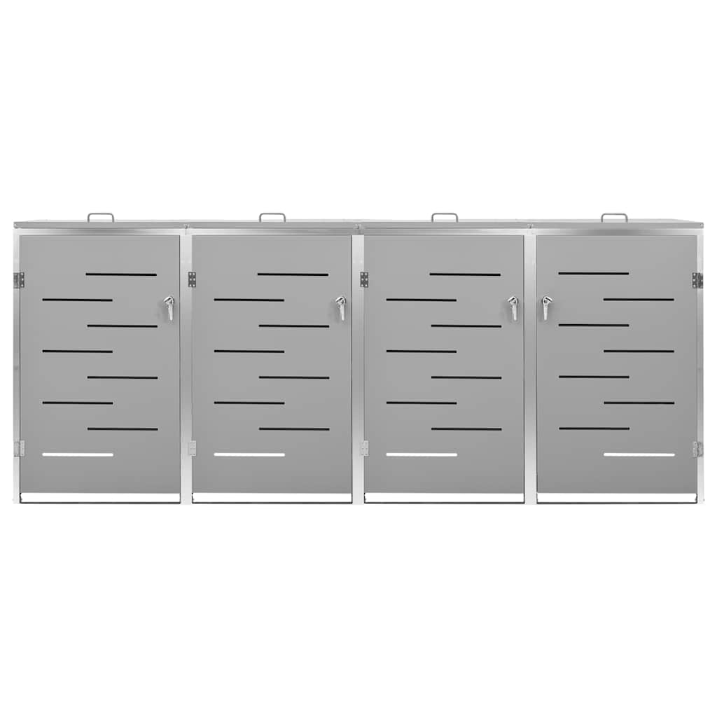 vidaXL Quadruple Wheelie Bin Shed 276.5x77.5x115 cm Stainless Steel - Grey - 276.5 x 77.5 x 112.5 cm