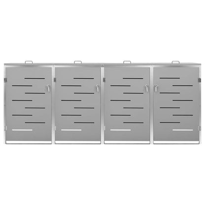 vidaXL Quadruple Wheelie Bin Shed 276.5x77.5x115 cm Stainless Steel - Grey - 276.5 x 77.5 x 112.5 cm