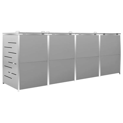 vidaXL Quadruple Wheelie Bin Shed 276.5x77.5x115 cm Stainless Steel - Grey - 276.5 x 77.5 x 112.5 cm