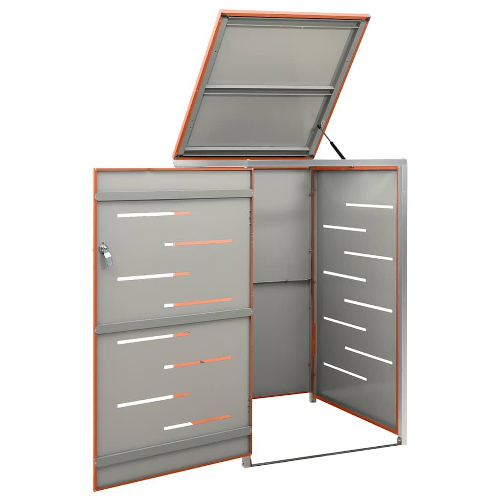 vidaXL Single Wheelie Bin Shed 69x77.5x115 cm Stainless Steel - Orange - 69 x 77.5 x 112.5 cm