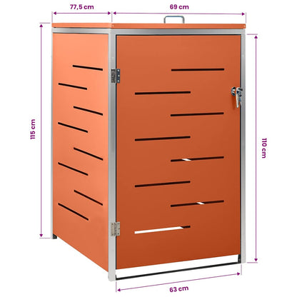 vidaXL Single Wheelie Bin Shed 69x77.5x115 cm Stainless Steel - Orange - 69 x 77.5 x 112.5 cm