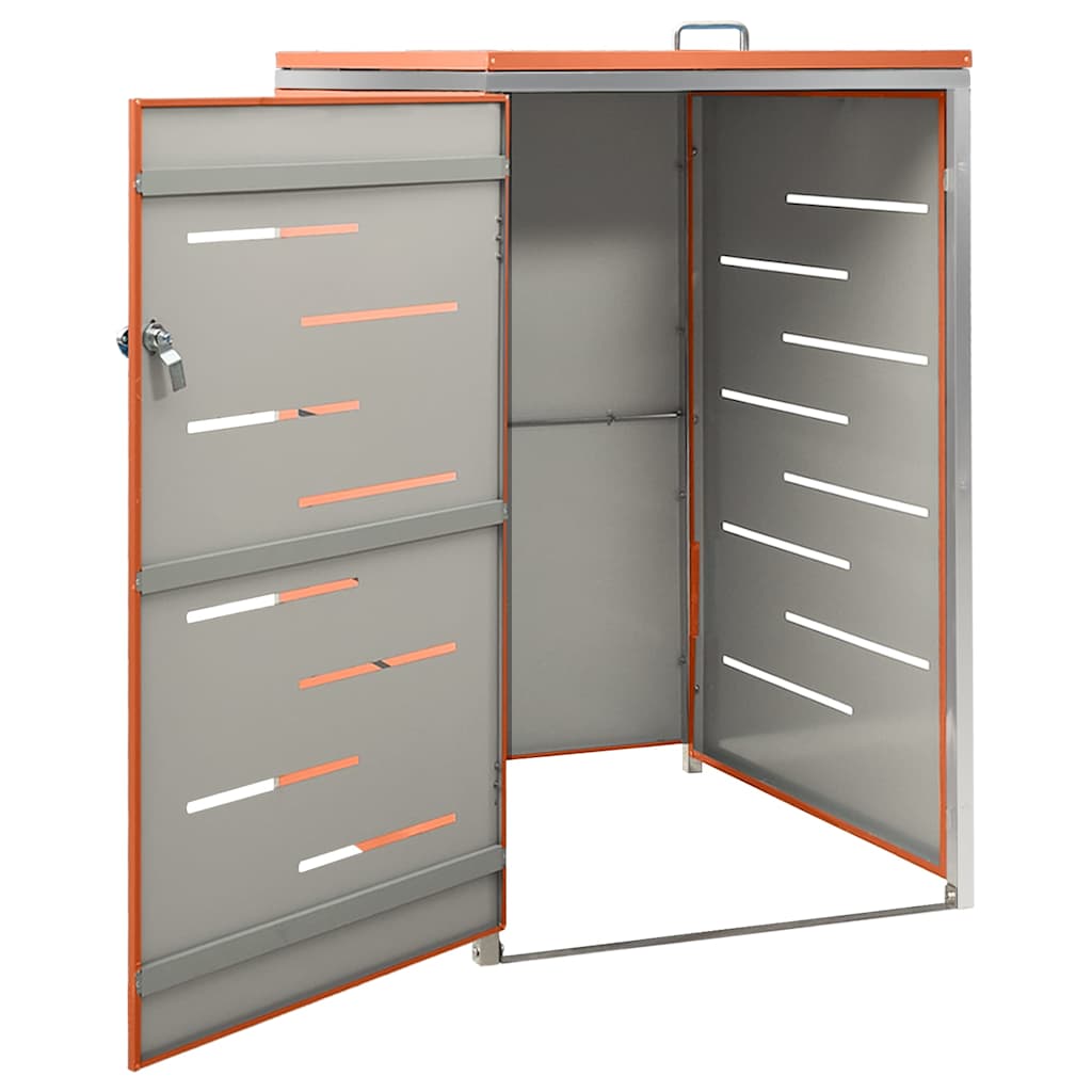 vidaXL Single Wheelie Bin Shed 69x77.5x115 cm Stainless Steel - Orange - 69 x 77.5 x 112.5 cm
