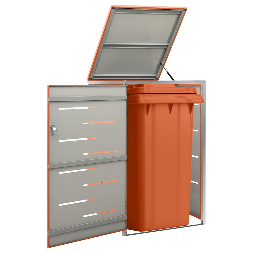 vidaXL Single Wheelie Bin Shed 69x77.5x115 cm Stainless Steel - Orange - 69 x 77.5 x 112.5 cm
