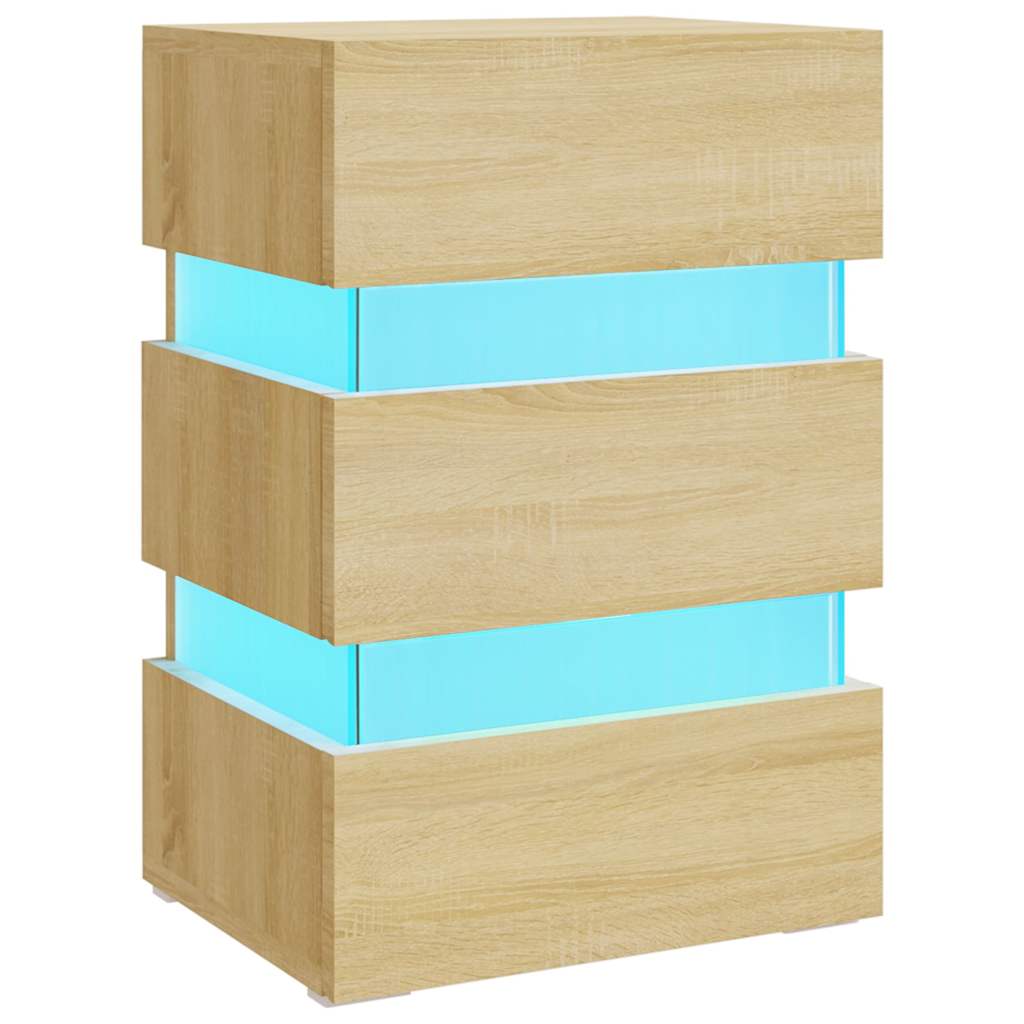 vidaXL LED Bedside Cabinet Sonoma Oak 45x35x67 cm Engineered Wood - Brown