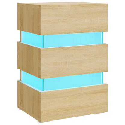 vidaXL LED Bedside Cabinet Sonoma Oak 45x35x67 cm Engineered Wood - Brown