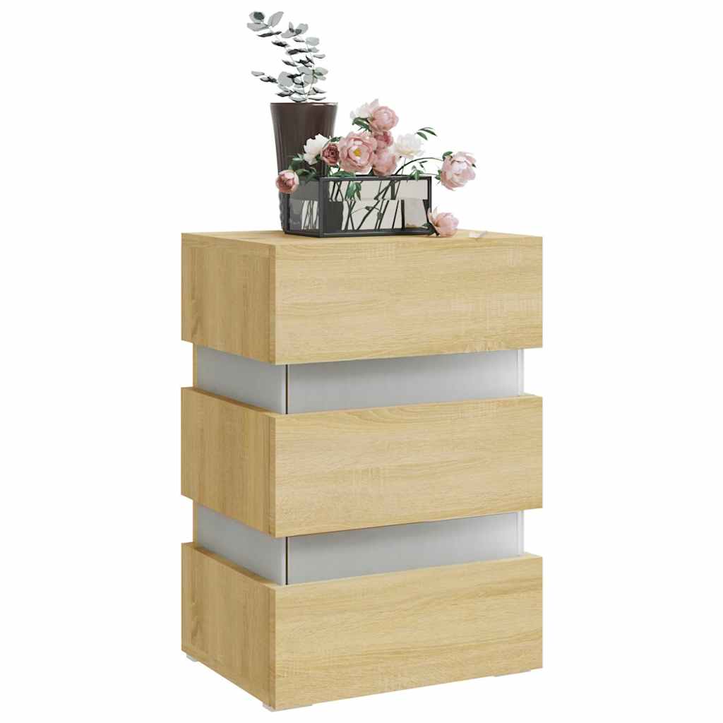 vidaXL LED Bedside Cabinet Sonoma Oak 45x35x67 cm Engineered Wood - Brown