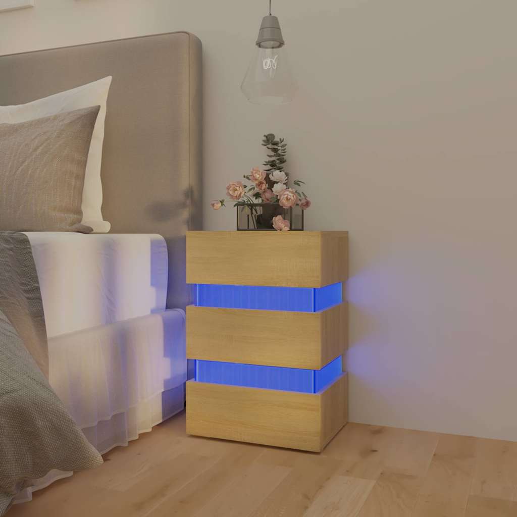 vidaXL LED Bedside Cabinet Sonoma Oak 45x35x67 cm Engineered Wood - Brown