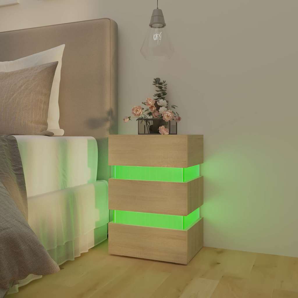 vidaXL LED Bedside Cabinet Sonoma Oak 45x35x67 cm Engineered Wood - Brown