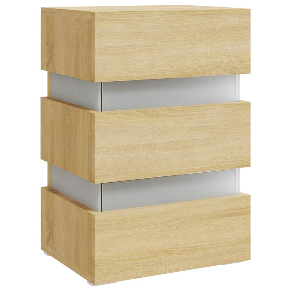 vidaXL LED Bedside Cabinet Sonoma Oak 45x35x67 cm Engineered Wood - Brown