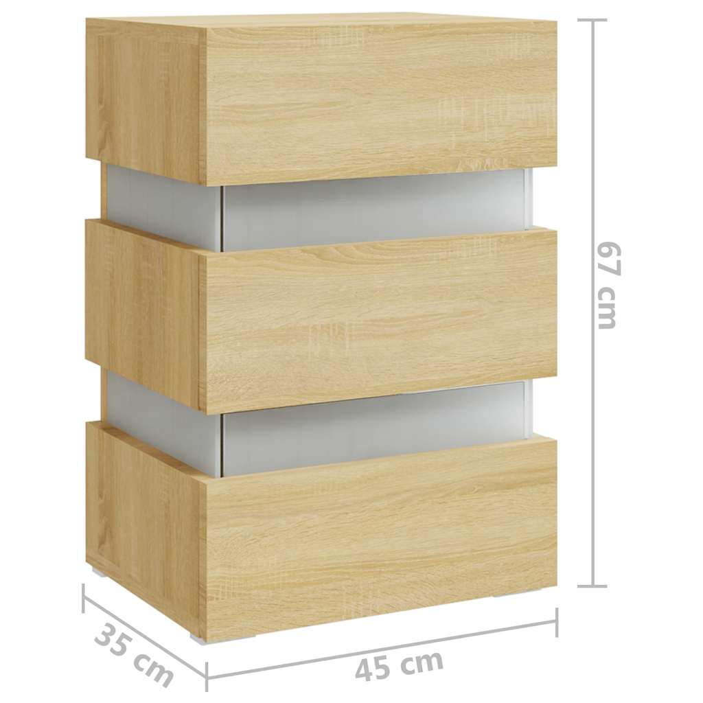 vidaXL LED Bedside Cabinet Sonoma Oak 45x35x67 cm Engineered Wood - Brown