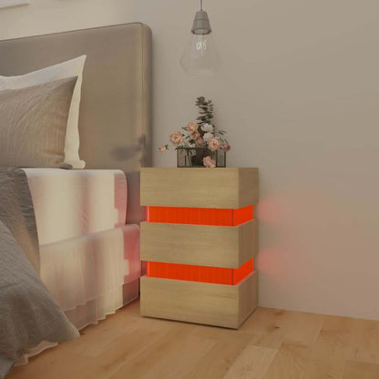 vidaXL LED Bedside Cabinet Sonoma Oak 45x35x67 cm Engineered Wood - Brown