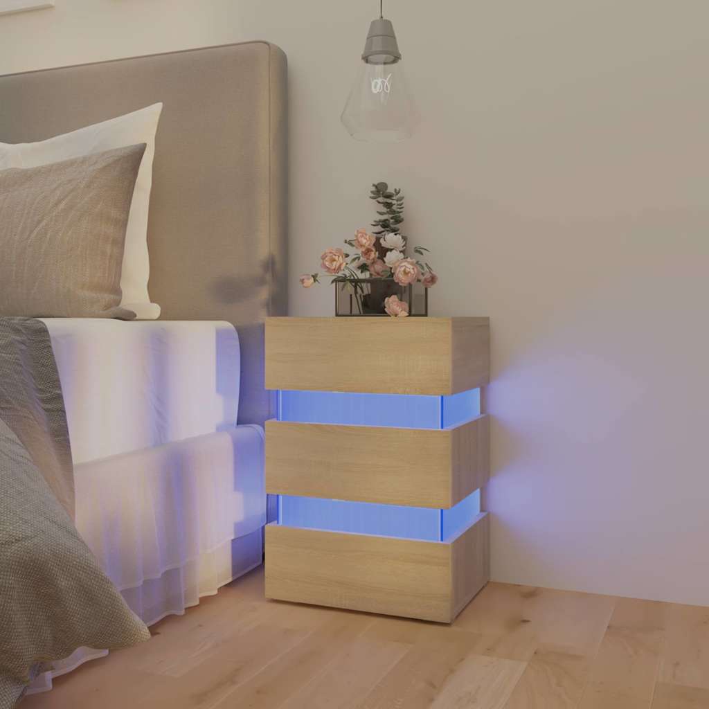 vidaXL LED Bedside Cabinet Sonoma Oak 45x35x67 cm Engineered Wood - Brown