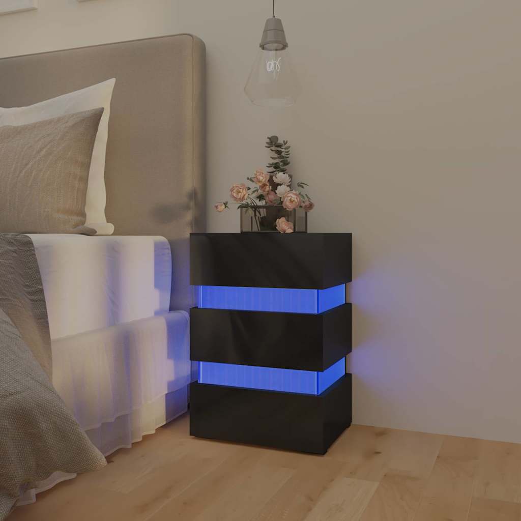 vidaXL LED Bedside Cabinet High Gloss Black 45x35x67 cm Engineered Wood