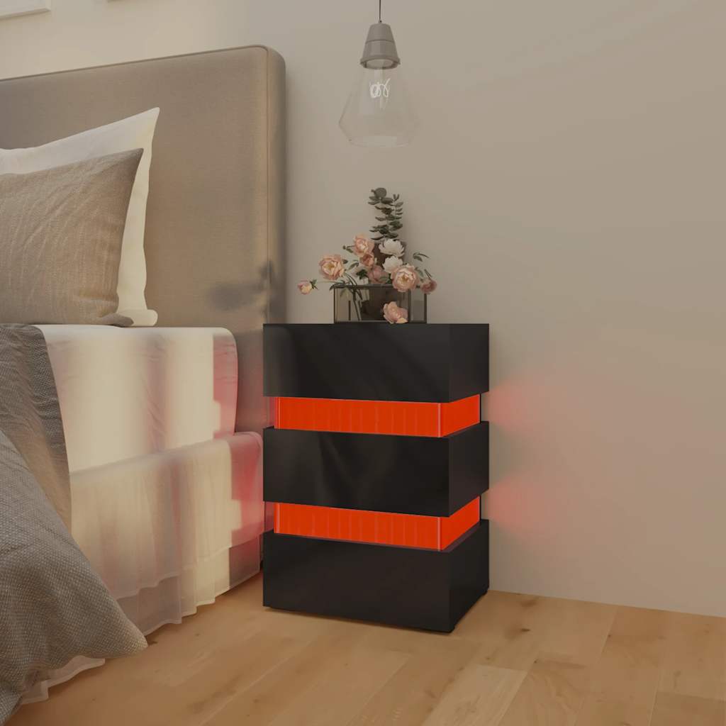 vidaXL LED Bedside Cabinet High Gloss Black 45x35x67 cm Engineered Wood