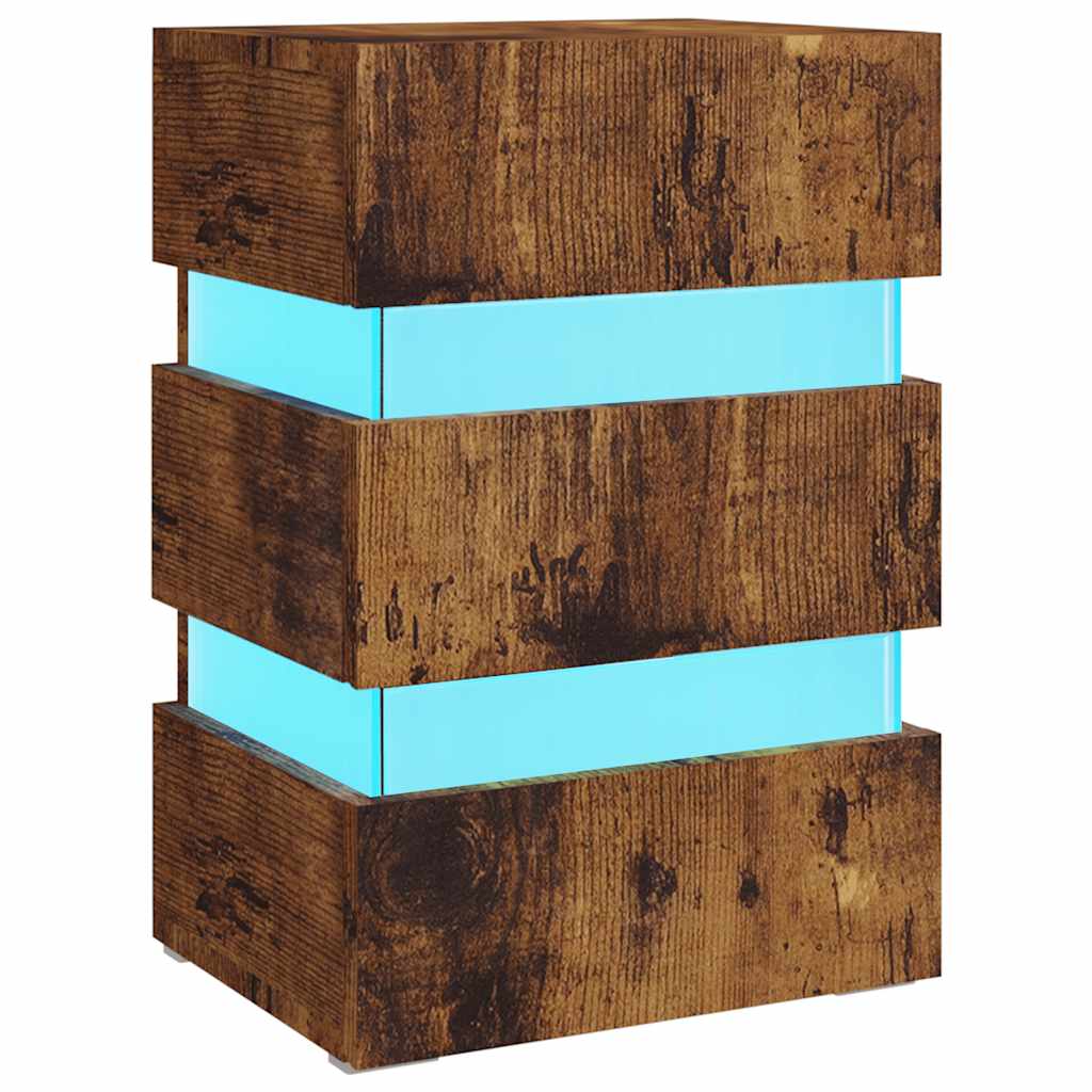 vidaXL LED Bedside Cabinet Smoked Oak 45x35x67 cm Engineered Wood - Brown