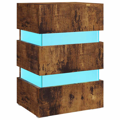 vidaXL LED Bedside Cabinet Smoked Oak 45x35x67 cm Engineered Wood - Brown