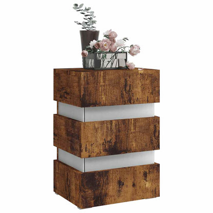 vidaXL LED Bedside Cabinet Smoked Oak 45x35x67 cm Engineered Wood - Brown