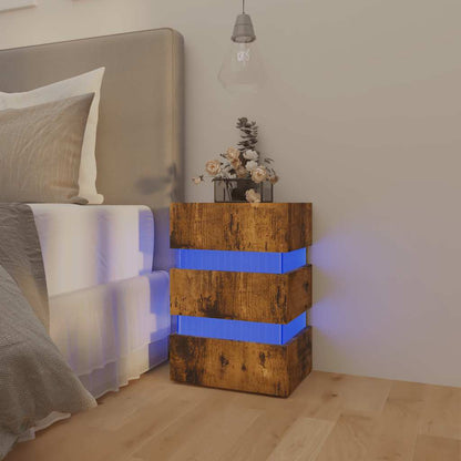 vidaXL LED Bedside Cabinet Smoked Oak 45x35x67 cm Engineered Wood - Brown