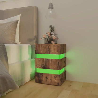 vidaXL LED Bedside Cabinet Smoked Oak 45x35x67 cm Engineered Wood - Brown