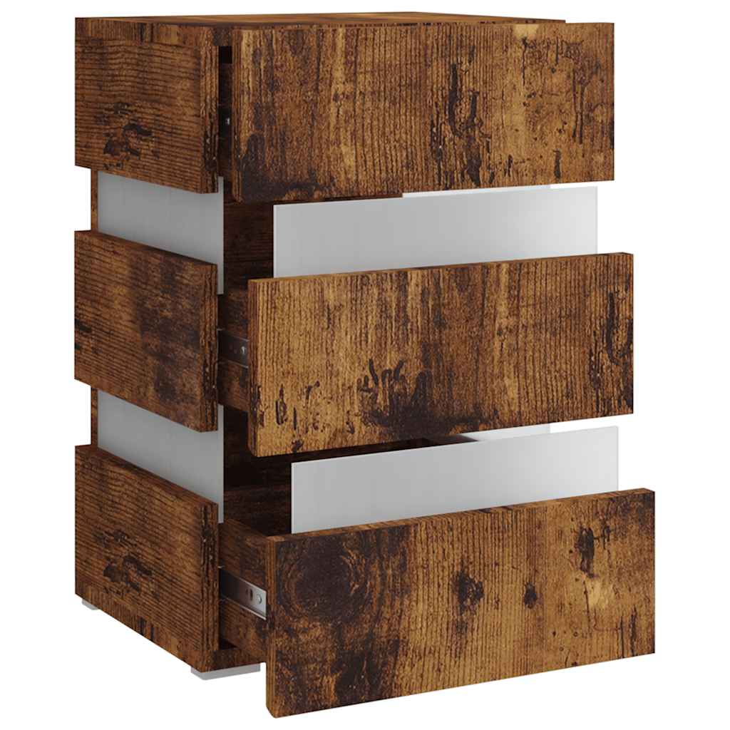 vidaXL LED Bedside Cabinet Smoked Oak 45x35x67 cm Engineered Wood - Brown