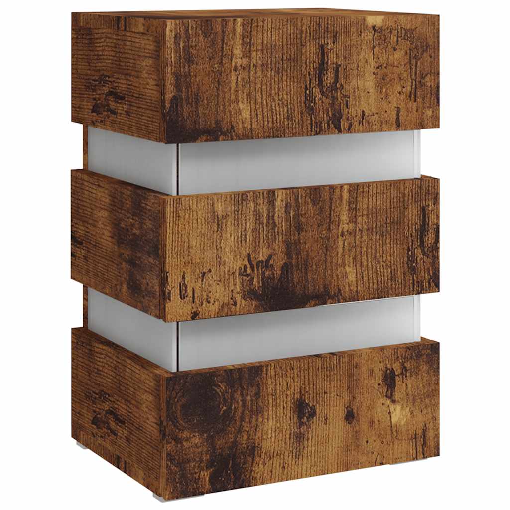 vidaXL LED Bedside Cabinet Smoked Oak 45x35x67 cm Engineered Wood - Brown