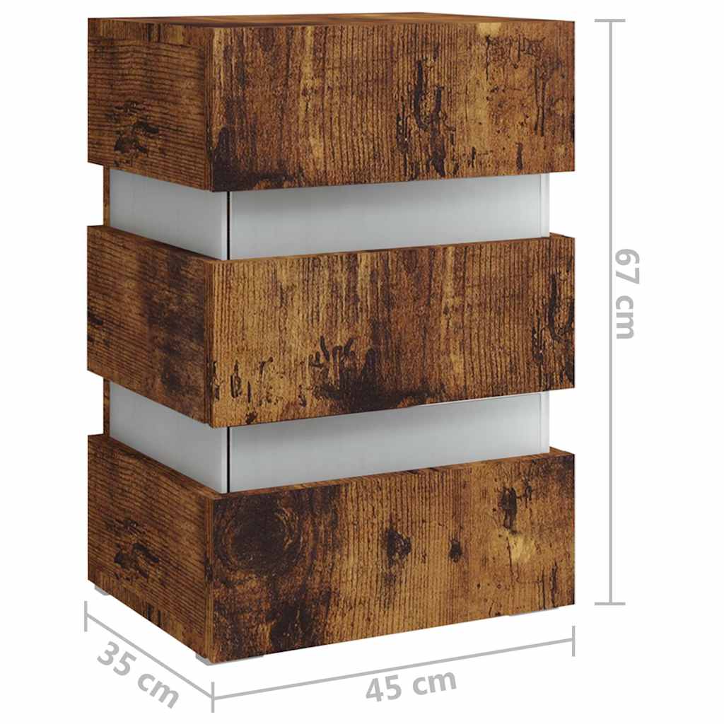 vidaXL LED Bedside Cabinet Smoked Oak 45x35x67 cm Engineered Wood - Brown