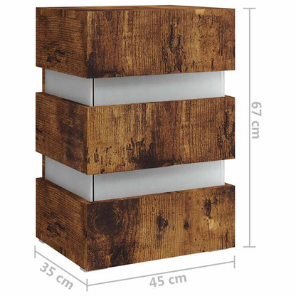 vidaXL LED Bedside Cabinet Smoked Oak 45x35x67 cm Engineered Wood - Brown