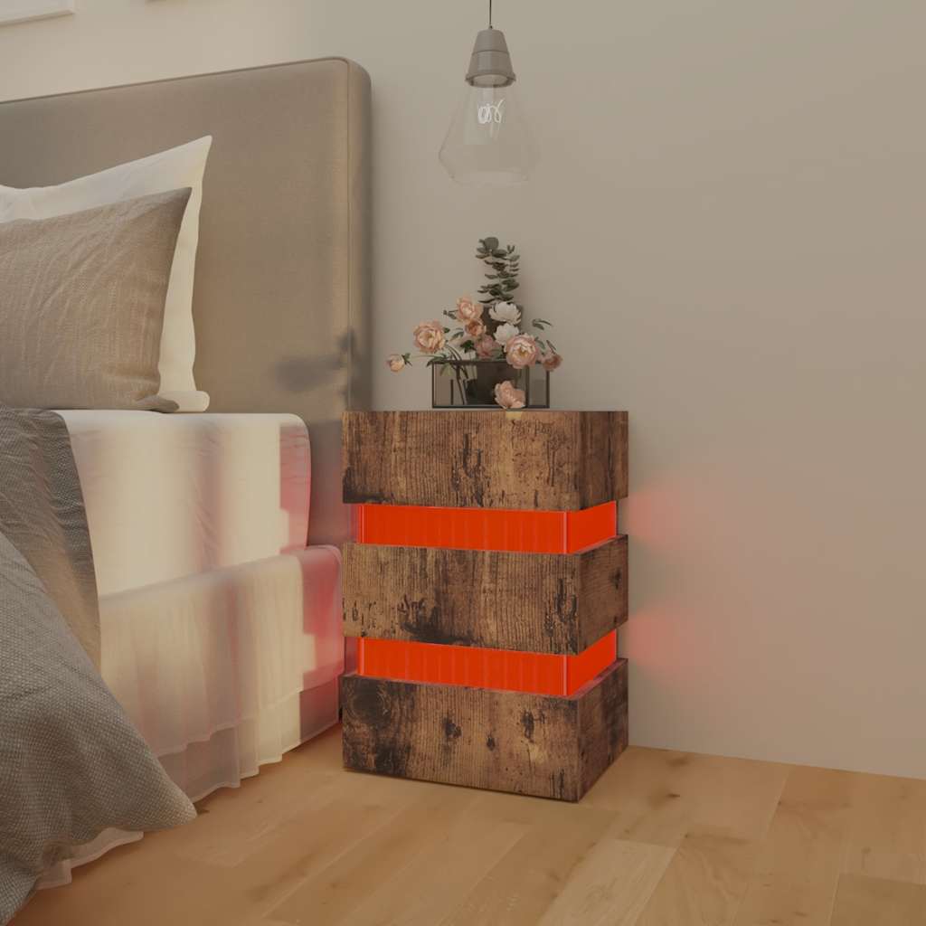 vidaXL LED Bedside Cabinet Smoked Oak 45x35x67 cm Engineered Wood - Brown