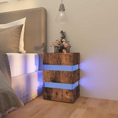 vidaXL LED Bedside Cabinet Smoked Oak 45x35x67 cm Engineered Wood - Brown