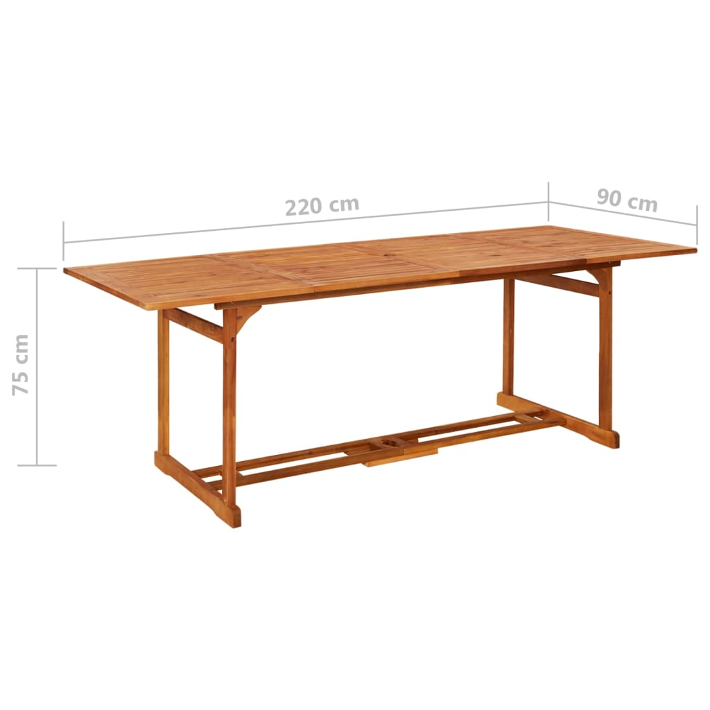 vidaXL Garden Dining Table 220x90x75 cm Solid Acacia Wood - Brown