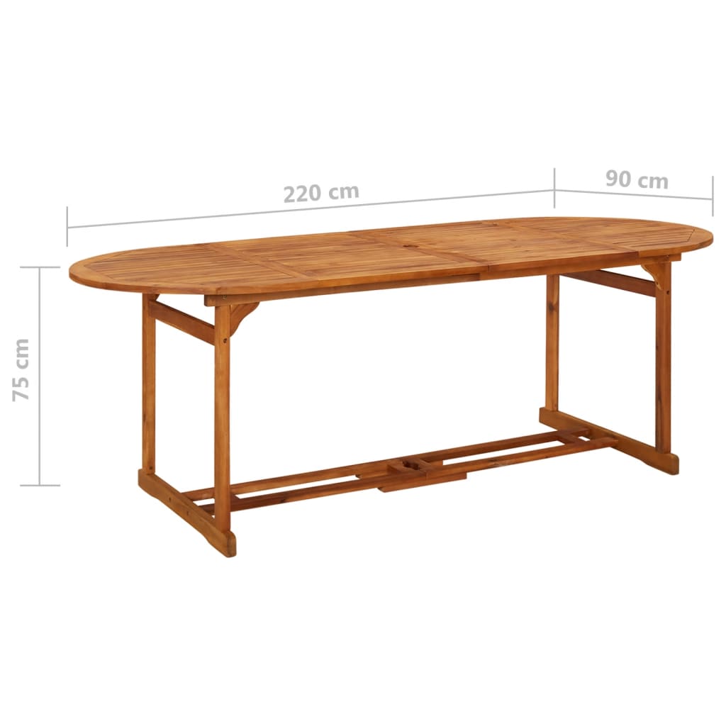 vidaXL Garden Dining Table 220x90x75 cm Solid Acacia Wood - Brown - 23857