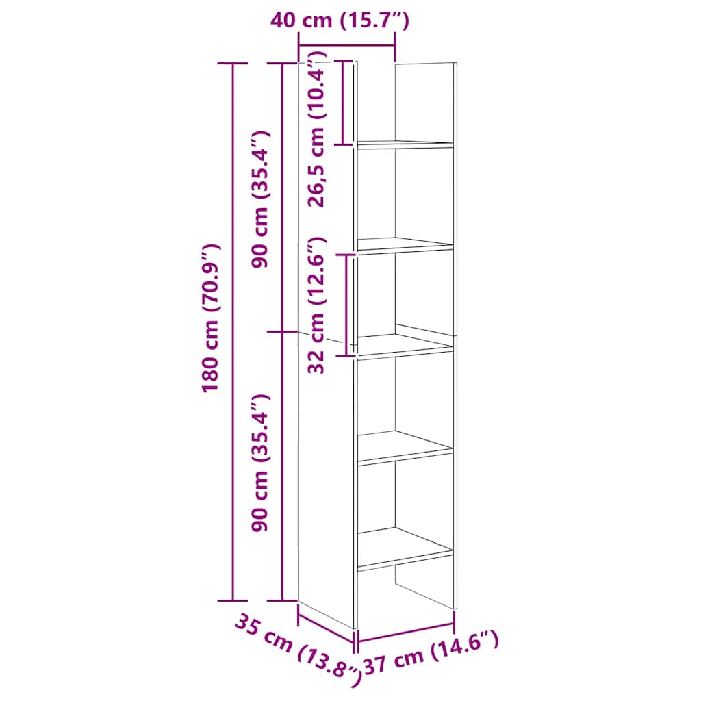 vidaXL Book Cabinet White 40x35x180 cm Engineered Wood