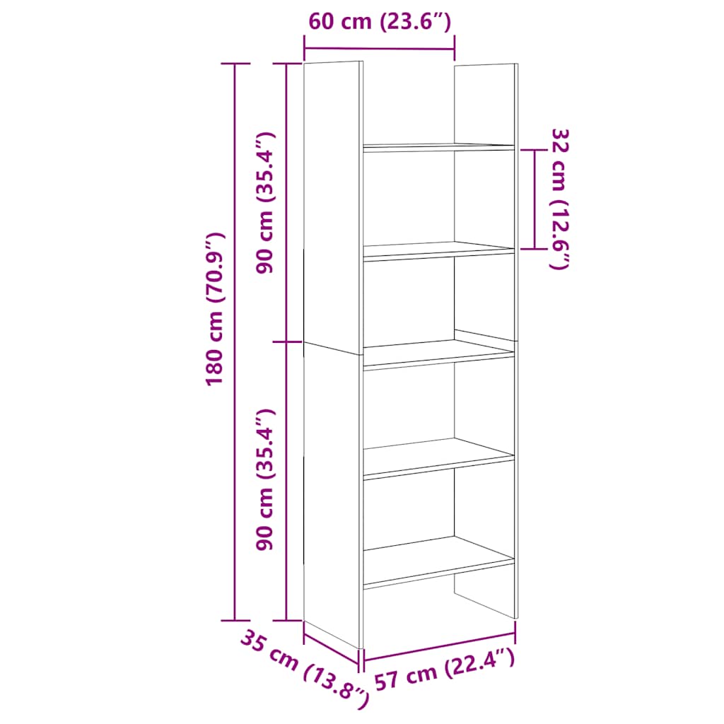 vidaXL Book Cabinet Black 60x35x180 cm Engineered Wood
