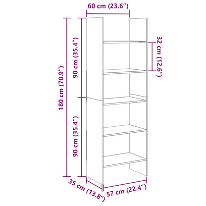 vidaXL Book Cabinet Sonoma Oak 60x35x180 cm Engineered Wood - Brown
