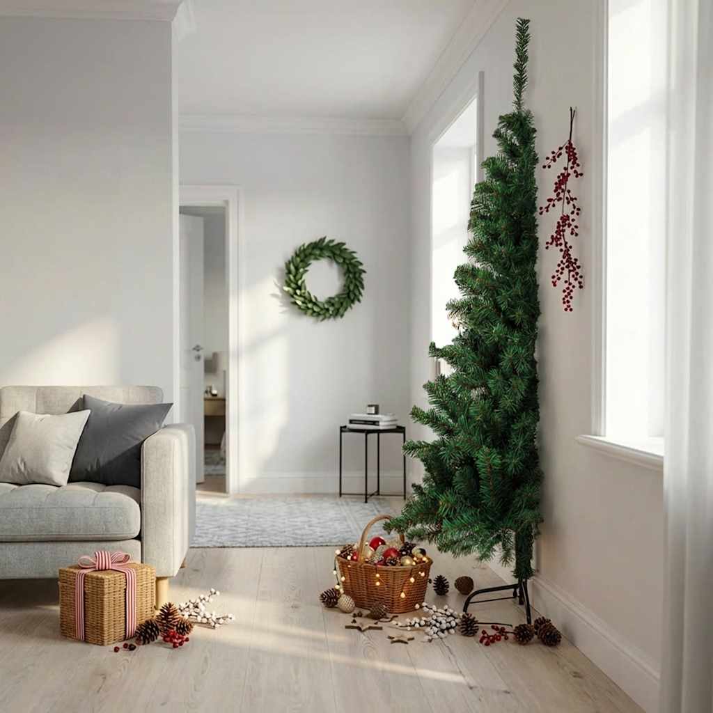 vidaXL Artificial Half Christmas Tree with Stand Green 240 cm PVC