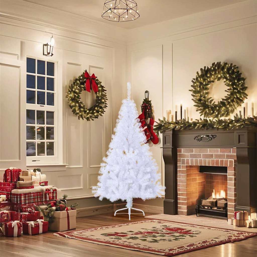 vidaXL Artificial Half Christmas Tree | White | PVC, Steel | 150 cm high