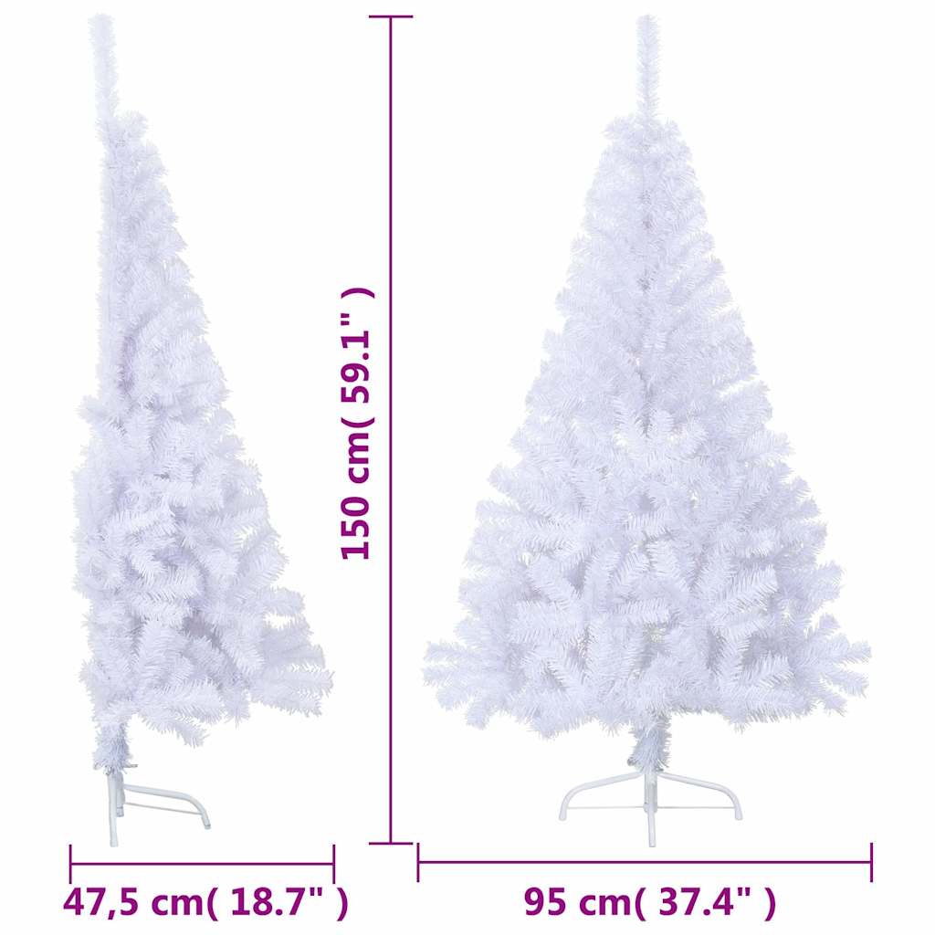 vidaXL Artificial Half Christmas Tree | White | PVC, Steel | 150 cm high