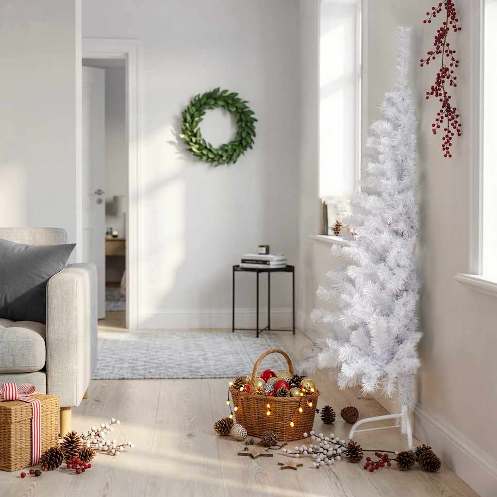 vidaXL Artificial Half Christmas Tree | White | PVC, Steel | 150 cm high