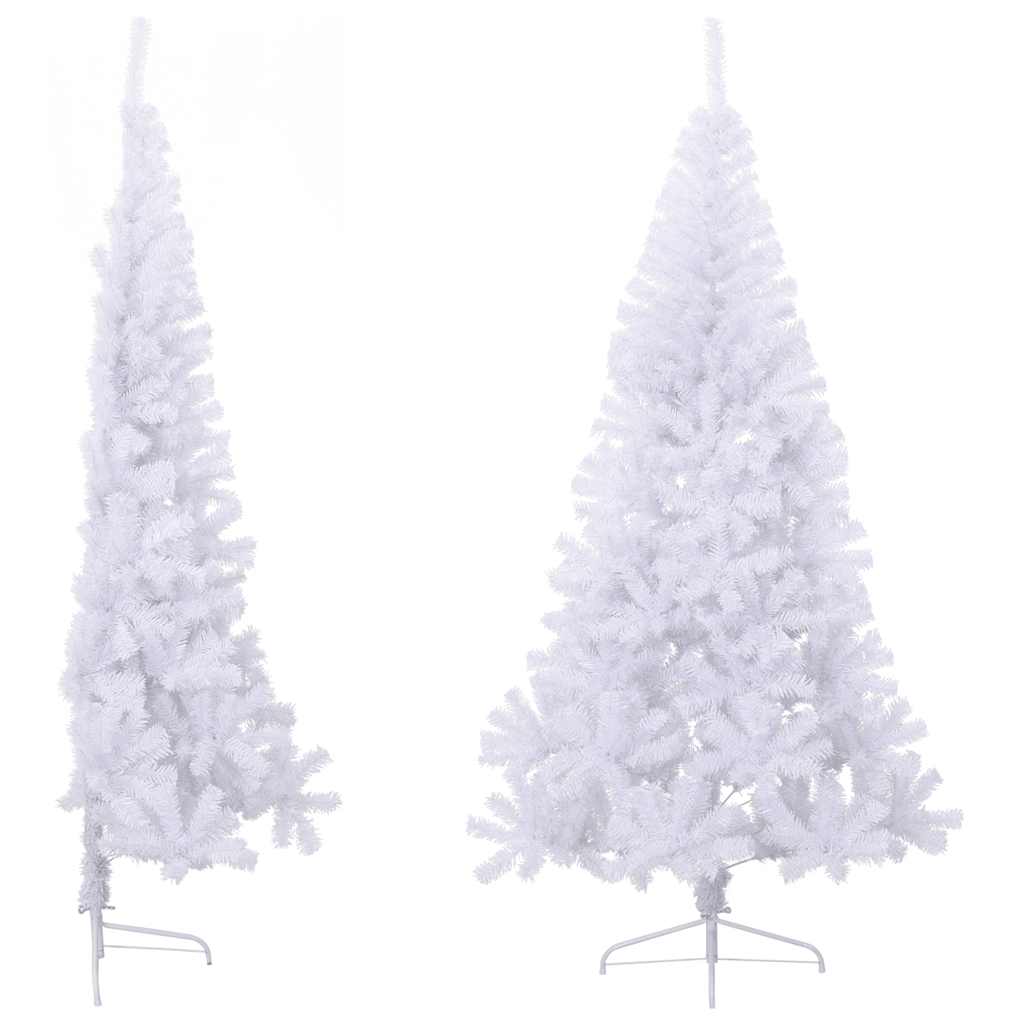 vidaXL Artificial Half Christmas Tree | White | PVC, Steel | Large - 210 cm