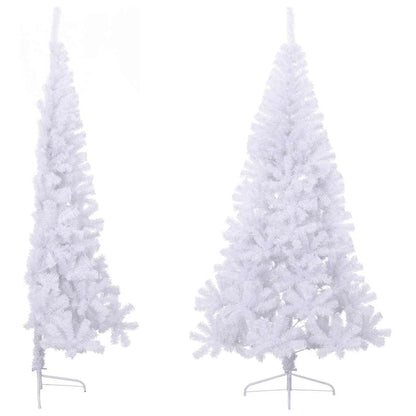 vidaXL Artificial Half Christmas Tree | White | PVC, Steel | Large - 210 cm