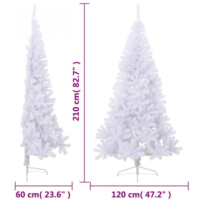 vidaXL Artificial Half Christmas Tree | White | PVC, Steel | Large - 210 cm