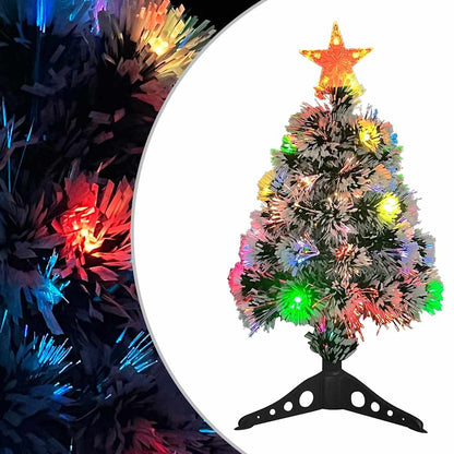vidaXL Artificial Pre-lit Christmas Tree White&Blue 64 cm Fibre Optic - 35 x 35 x 64 cm