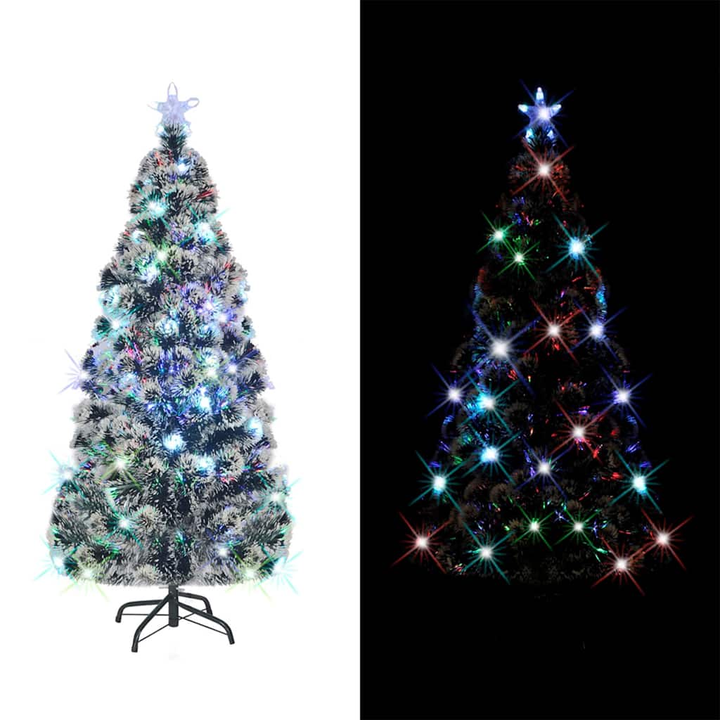 vidaXL Pre-lit Christmas Tree Green and White 150 cm Fibre Optic - 150 x 70 cm