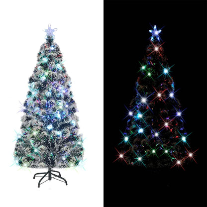 vidaXL Pre-lit Christmas Tree Green and White 150 cm Fibre Optic - 150 x 70 cm