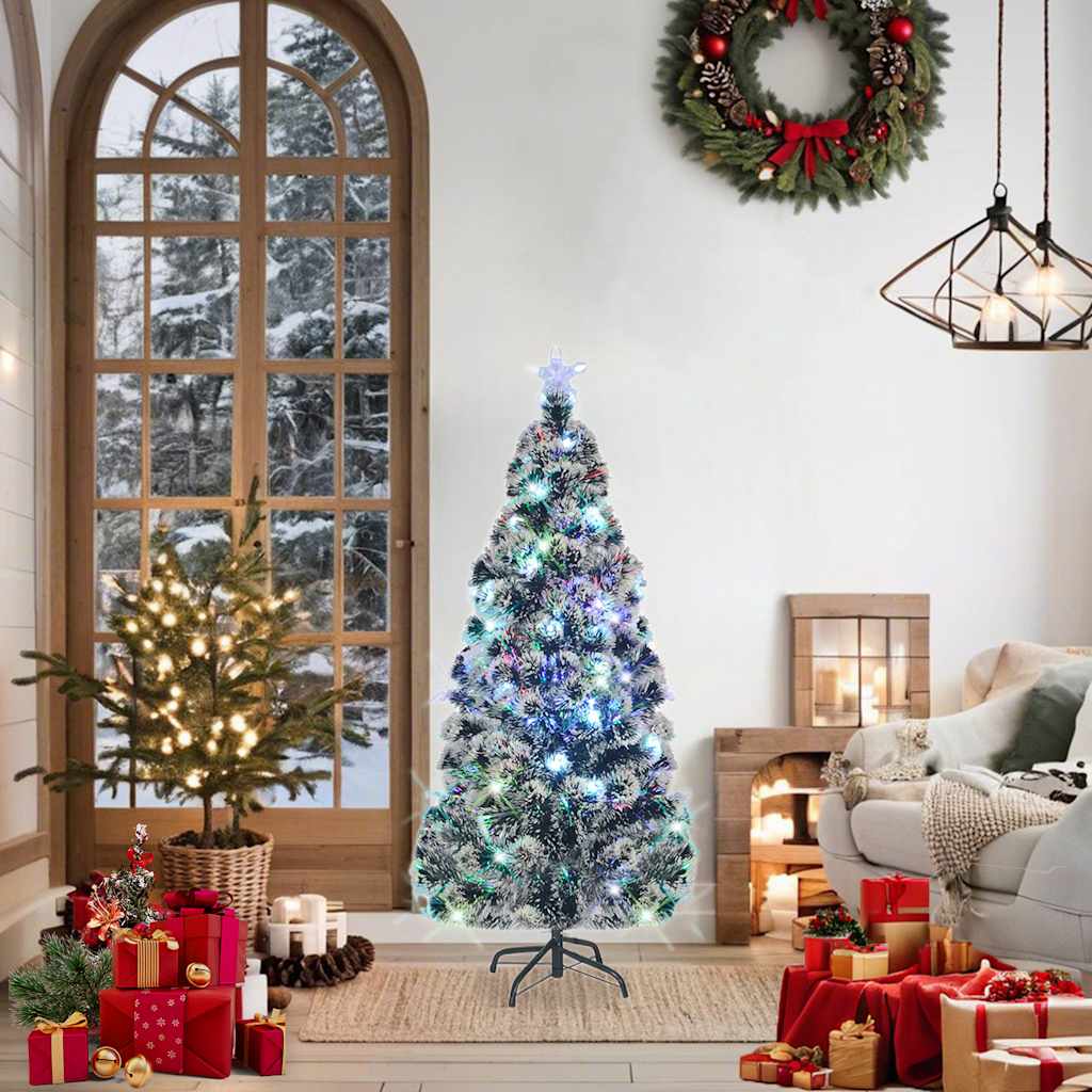 vidaXL Pre-lit Christmas Tree Green and White 150 cm Fibre Optic - 150 x 70 cm