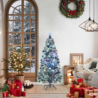 vidaXL Pre-lit Christmas Tree Green and White 150 cm Fibre Optic - 150 x 70 cm