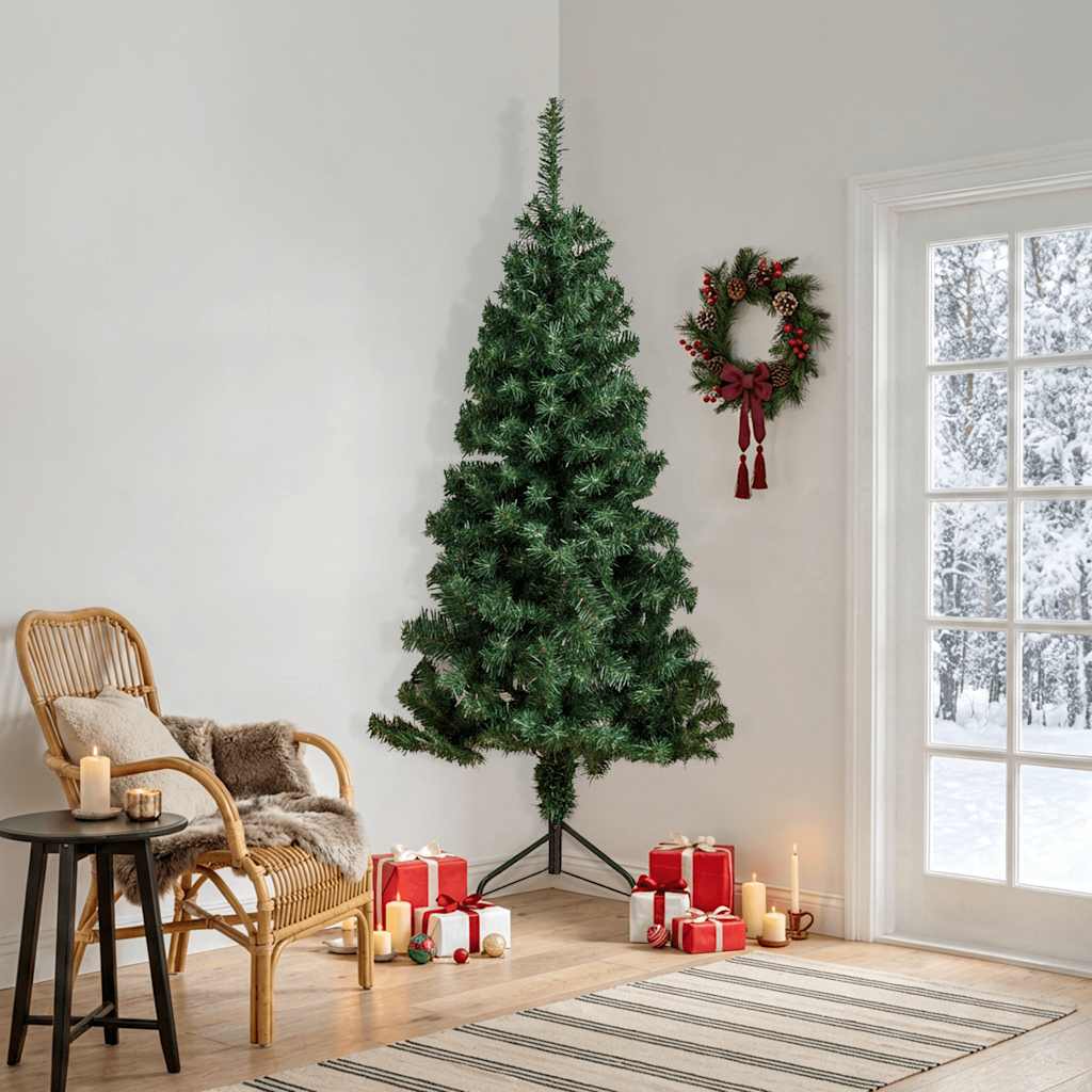 vidaXL Corner Artificial Christmas Tree Green 240 cm PVC - 240 x 85 cm