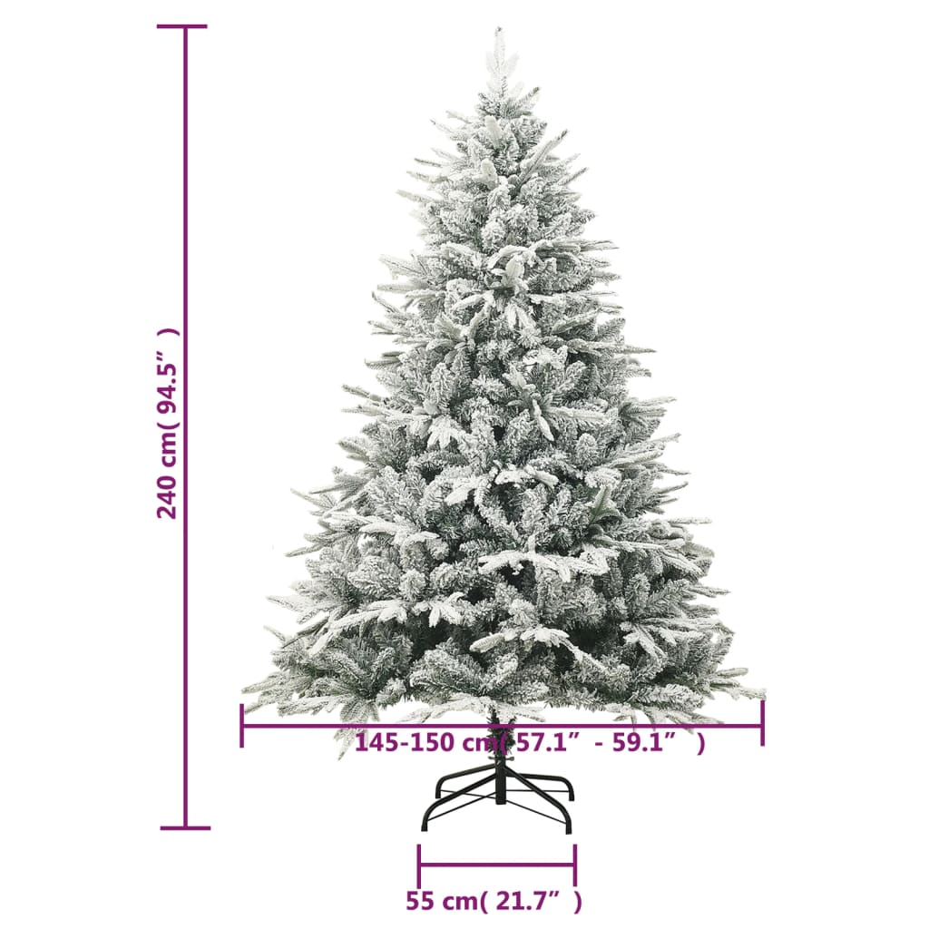 vidaXL Artificial Christmas Tree with Flocked Snow Green 240 cm PVC&PE - 240 x 150 cm
